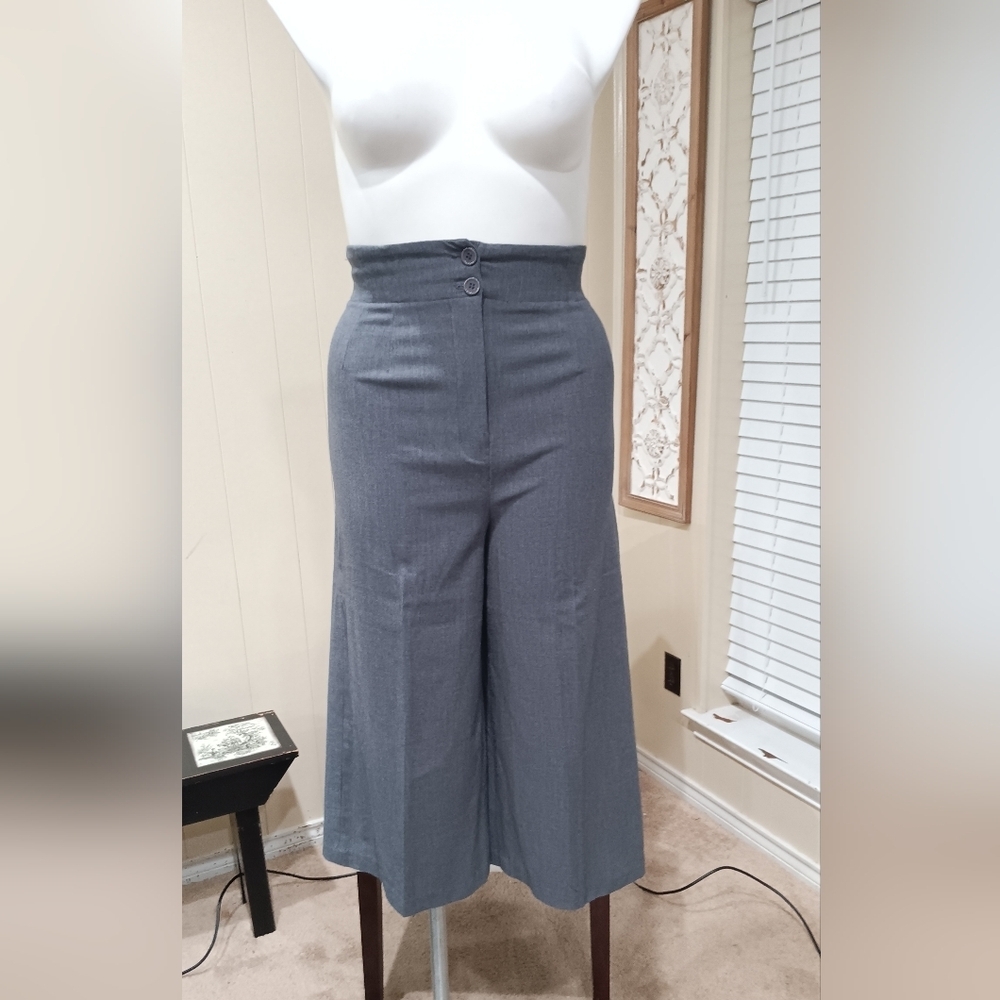 Spiegel Women's 12 Charcoal Gray Wide Leg Culottes Crop Pants Preppy High Waist